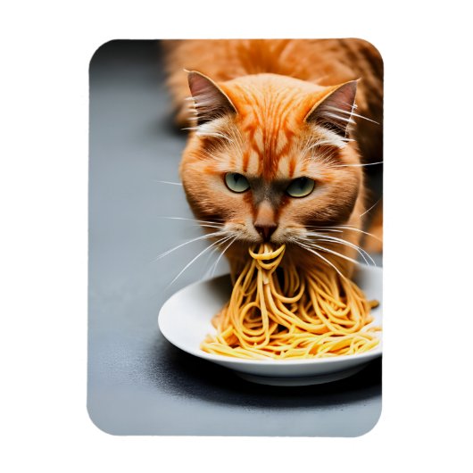 Ginger Cat Eating Spaghetti Magnet (Vertikal)