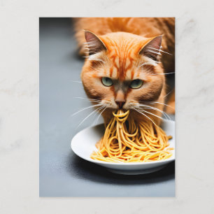 Ginger Cat Eating Spaghetti Postkarte