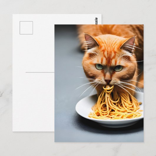 Ginger Cat Eating Spaghetti Postkarte (Vorne/Hinten)