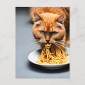 Ginger Cat Eating Spaghetti Postkarte (Vorderseite)