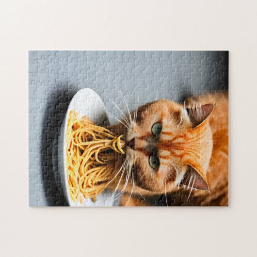 Ginger Cat Eating Spaghetti Puzzle (Horizontal)