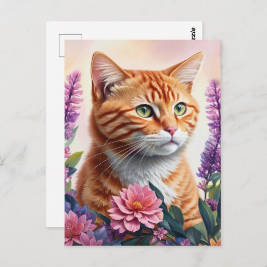 Ginger Cat Floral Multicolor Art Postkarte (Vorne/Hinten)