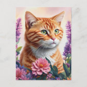 Ginger Cat Floral Multicolor Art Postkarte (Vorderseite)
