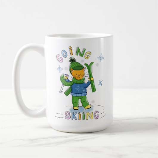 Ginger Cat Going Skiing Winter Mug Kaffeetasse (Links)