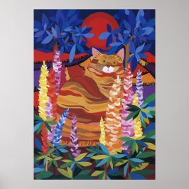 Ginger Cat im Garten Poster