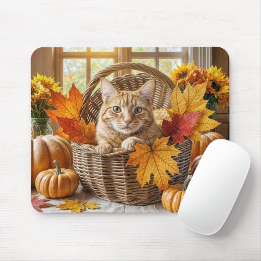 Ginger Cat im Herbstkorb Mousepad (Mit Mouse)