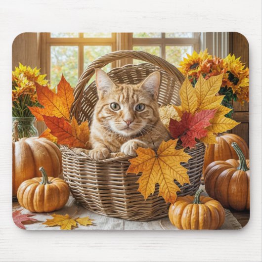 Ginger Cat im Herbstkorb Mousepad (Vorne)