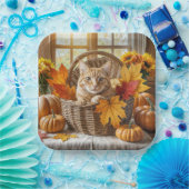 Ginger Cat im Herbstkorb Pappteller (Party)