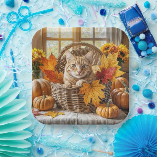 Ginger Cat im Herbstkorb Pappteller (Party)