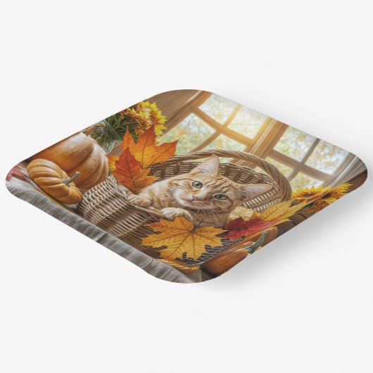 Ginger Cat im Herbstkorb Pappteller (Gewinkelt)