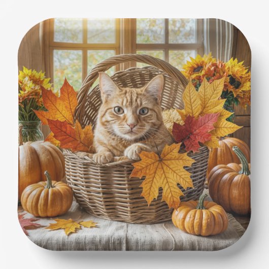 Ginger Cat im Herbstkorb Pappteller (Vorderseite)