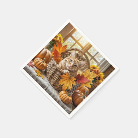 Ginger Cat im Herbstkorb Serviette (Ecke)