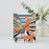 Ginger Cat im Lebensmittelgeschäft Postkarte (Stehend Vorderseite)