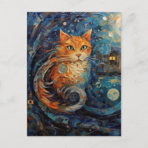 Ginger Cat im Stil von Van Gogh Kunst Postkarte