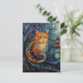 Ginger Cat im Stil von Van Gogh Kunst Postkarte (Stehend Vorderseite)