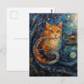 Ginger Cat im Stil von Van Gogh Kunst Postkarte (Vorne/Hinten)
