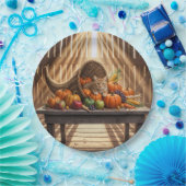 Ginger Cat In a Thanksgiving Cornucopia Pappteller (Party)