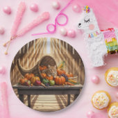 Ginger Cat In a Thanksgiving Cornucopia Pappteller (Party)