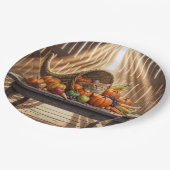 Ginger Cat In a Thanksgiving Cornucopia Pappteller (Schrägansicht)