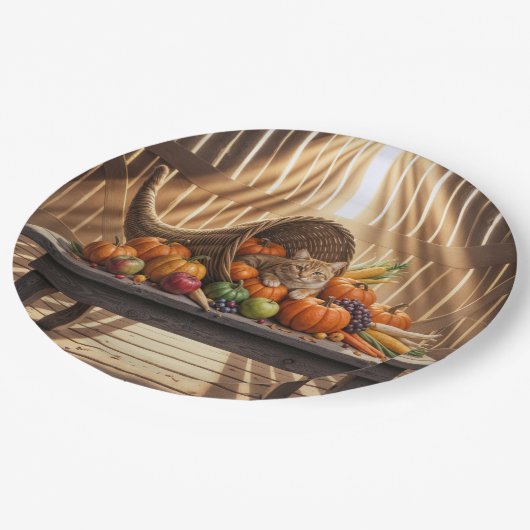 Ginger Cat In a Thanksgiving Cornucopia Pappteller (Schrägansicht)