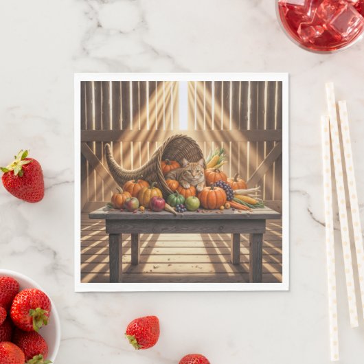 Ginger Cat In a Thanksgiving Cornucopia Serviette (Beispiel)