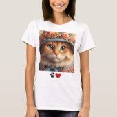 Ginger Cat in Blue Hat mit Blume Cat Lover T-Shirt (Vorderseite)