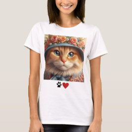 Ginger Cat in Blue Hat mit Blume Cat Lover T-Shirt