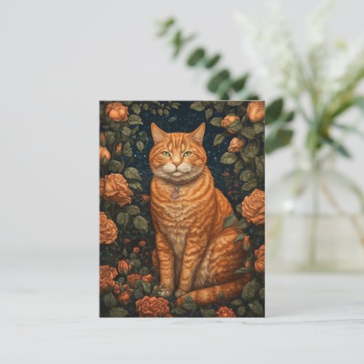 Ginger Cat in den Blume Postkarte (Stehend Vorderseite)