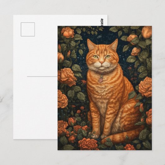 Ginger Cat in den Blume Postkarte (Vorne/Hinten)