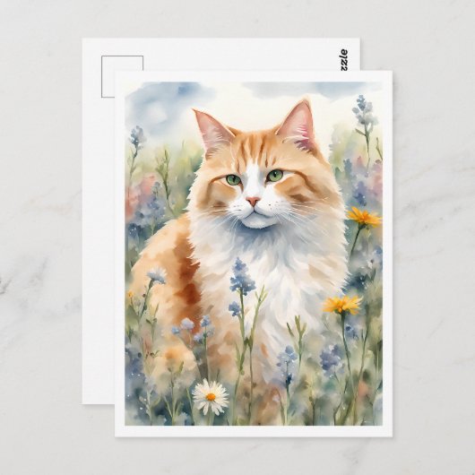 Ginger Cat in einer Wildblume Postkarte (Vorne/Hinten)