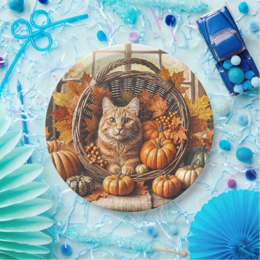 Ginger Cat in Erntedank Cornucopia Pappteller (Party)