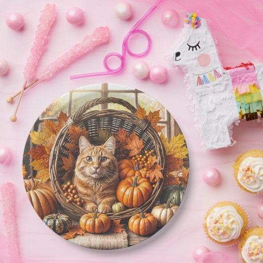 Ginger Cat in Erntedank Cornucopia Pappteller (Party)