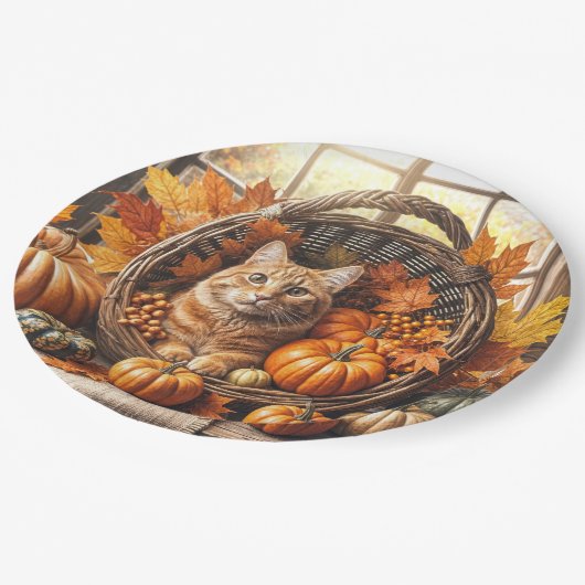 Ginger Cat in Erntedank Cornucopia Pappteller (Schrägansicht)