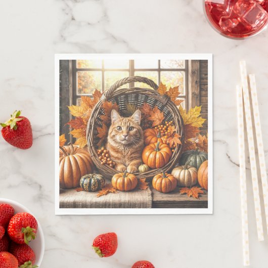 Ginger Cat in Erntedank Cornucopia Serviette (Beispiel)