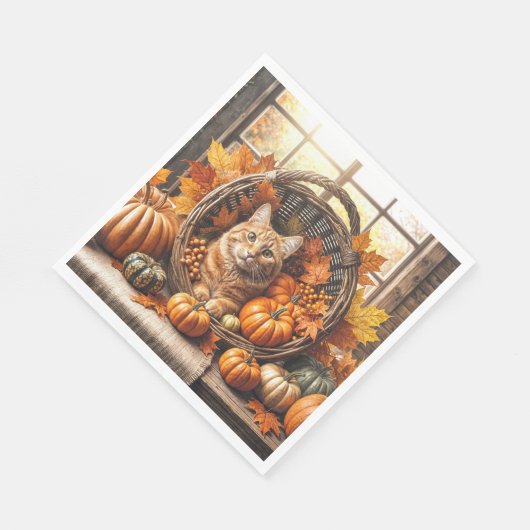 Ginger Cat in Erntedank Cornucopia Serviette (Ecke)