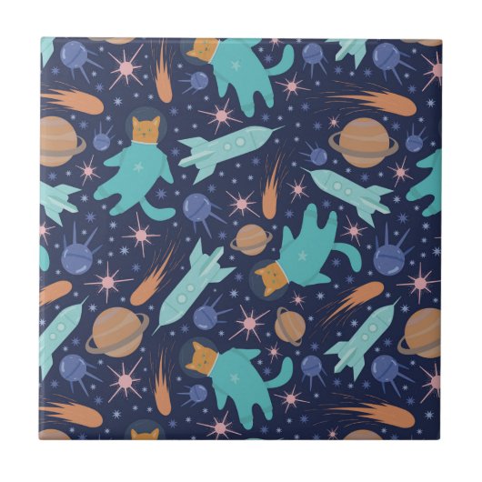Ginger Cat in Space Galaxy Abenteuer Fliese (Vorderseite)