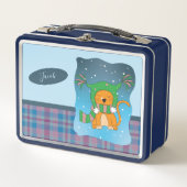 Ginger Cat In the Snow Blue Metal Lunchbox (Vorderseite)