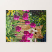 Ginger Cat in Tulip Garden Puzzle (Horizontal)