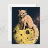 Ginger Cat lächelt auf dem Mond Postkarte (Vorne/Hinten)
