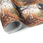 Ginger Cat Leaping Out of Herbst Leaf Pile Geschenkpapier (Rolleneckpunkt)