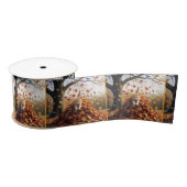 Ginger Cat Leaping Out of Herbst Leaf Pile Satinband (Spule)