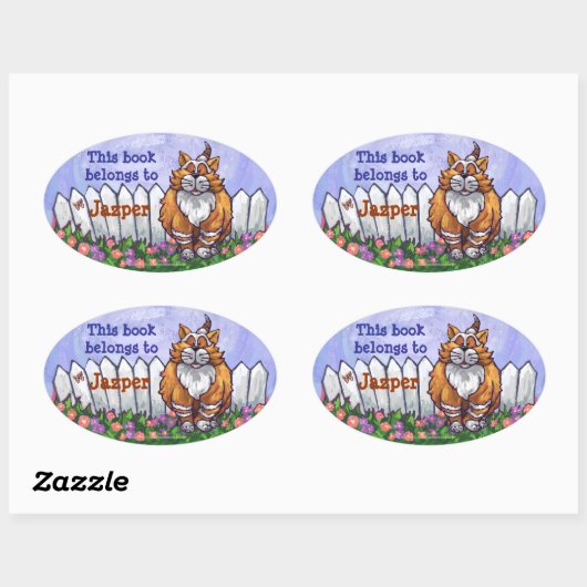 Ginger Cat Library Buchzeichen Ovaler Aufkleber (Blatt)