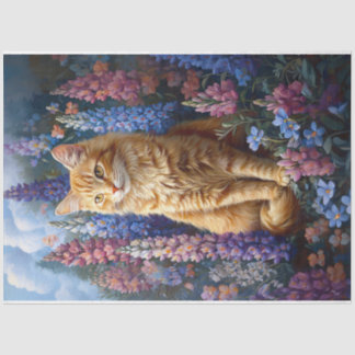 Ginger Cat Lupine Field Painting Decoupage Seidenpapier