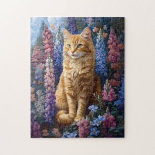 Ginger Cat Lupine Field Painting Puzzle