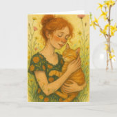 Ginger Cat Mama Orange Tabby Cats Karte (Gelbe Blume)
