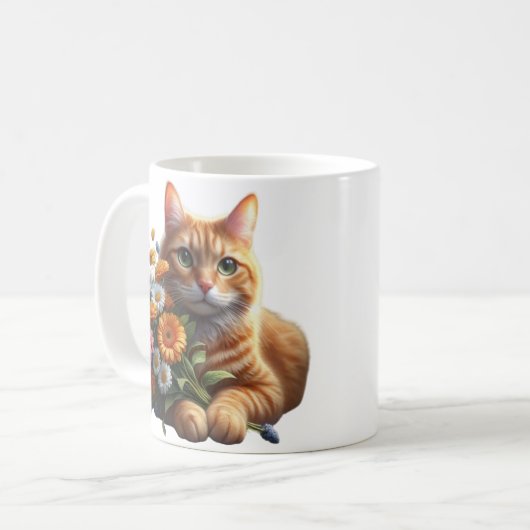 Ginger Cat mit Bouquet von Blume Kaffeetasse (Vorderseite Links)