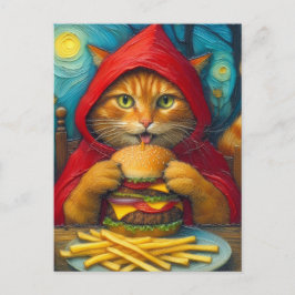Ginger Cat mit Cheeseburger und Fries Postkarte
