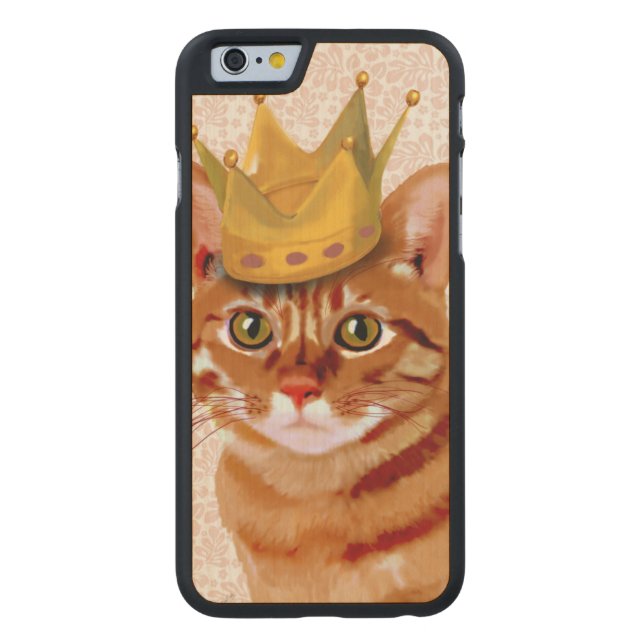 Ginger Cat mit Crown Portrait Carved Wood iPhone Hülle (Rückseite)