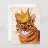 Ginger Cat mit Crown Portrait Postkarte (Vorne/Hinten)