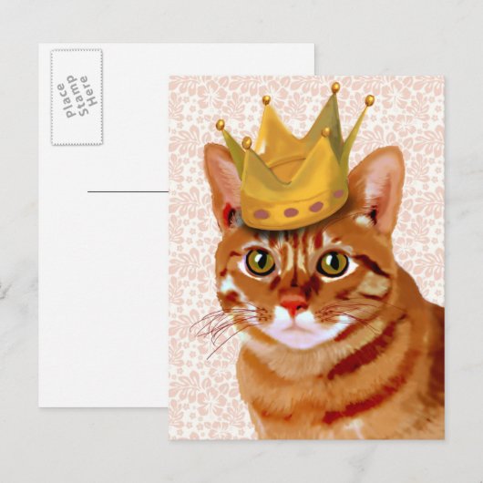 Ginger Cat mit Crown Portrait Postkarte (Vorne/Hinten)